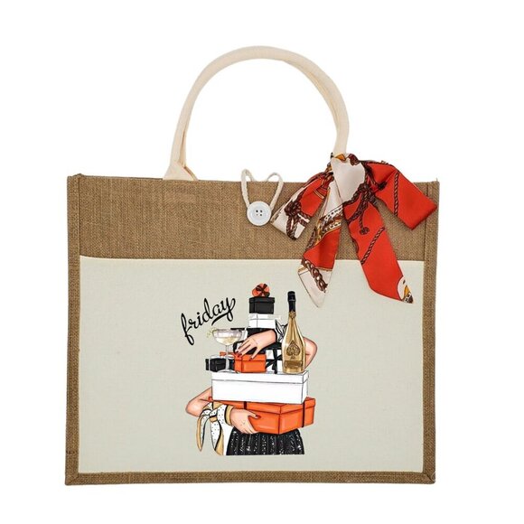 Custom Canvas Tote Bag, Large Size - Friday Theme, Black or Cream Tote - Picture 4 of 16